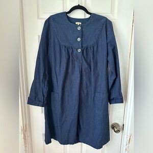Indigo Blue Cotton Dress, Painter’s Smock style